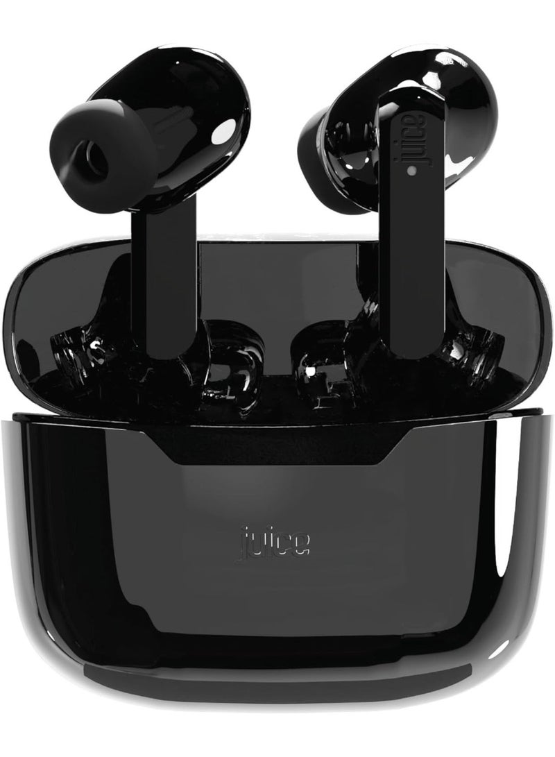 JUICE Airphones Wireless Earbuds, Stylish Design Earphones, Tiny, Lightweight Comfort, Smart Noise Cancelling, Clear Sound, IPX4, Touch Control, Bluetooth 5, 1Hr Fast Charging wireless Earphone - Black - Image 2