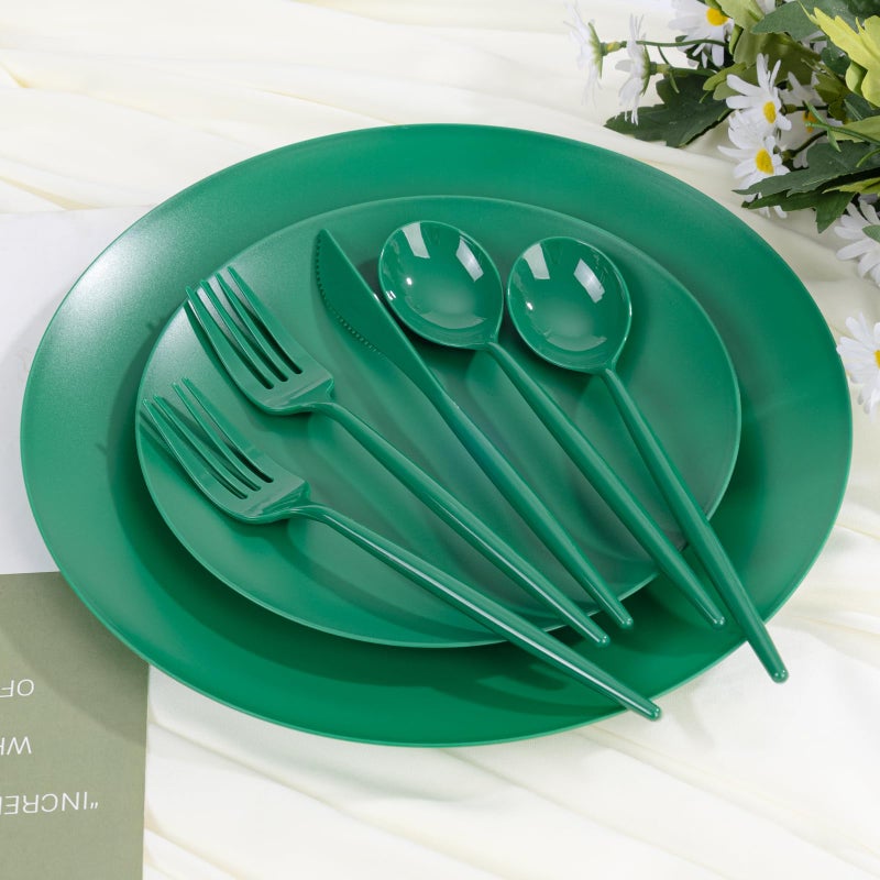 ejonirinjonir EI 150pcs Green Plastic Plates,Green Disposable Plates Heavy Duty,Fancy Plastic Dinnerware Set,Dinner Plate for Party,Picnic,Birthday,Wedding Afternoon Tea Spring - Image 4