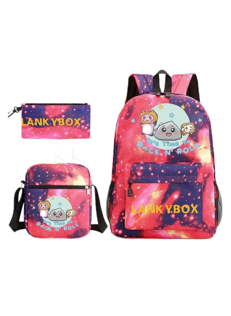 Lankybox Children student Backpack Schoolbag Teen Boys girls School Book bag with box Pen Case 3 in 1 