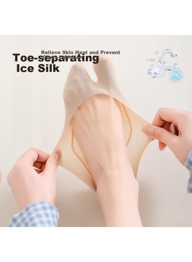 LANG SHA Langsha Women's Two-toe Invisible Socks Spring Summer Thin Ice Silk Cotton Sole Pig Hoof Split Toe Low-cut Non-slip Boat Socks - Image 2