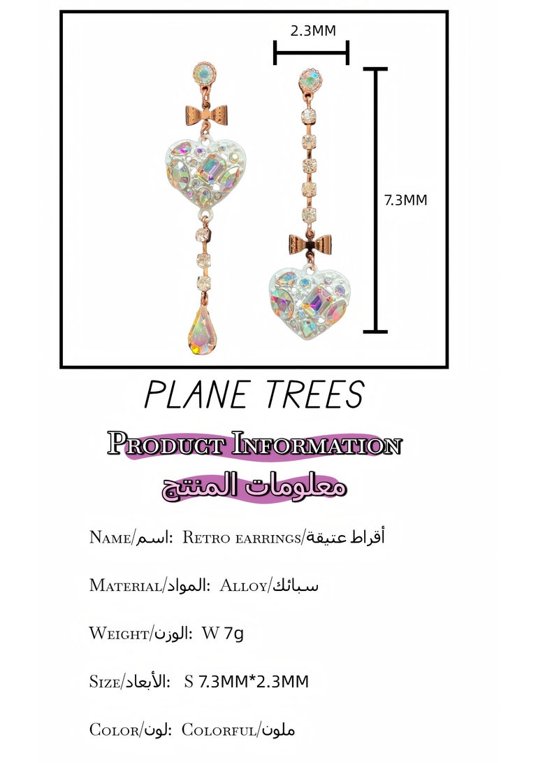 PLANE TREES Iridescent Heart Drop Earrings – Asymmetrical Crystal Bow Design with Teardrop Pendant – Romantic Gift Jewelry for Women, Birthday, Valentine’s Look - Image 3