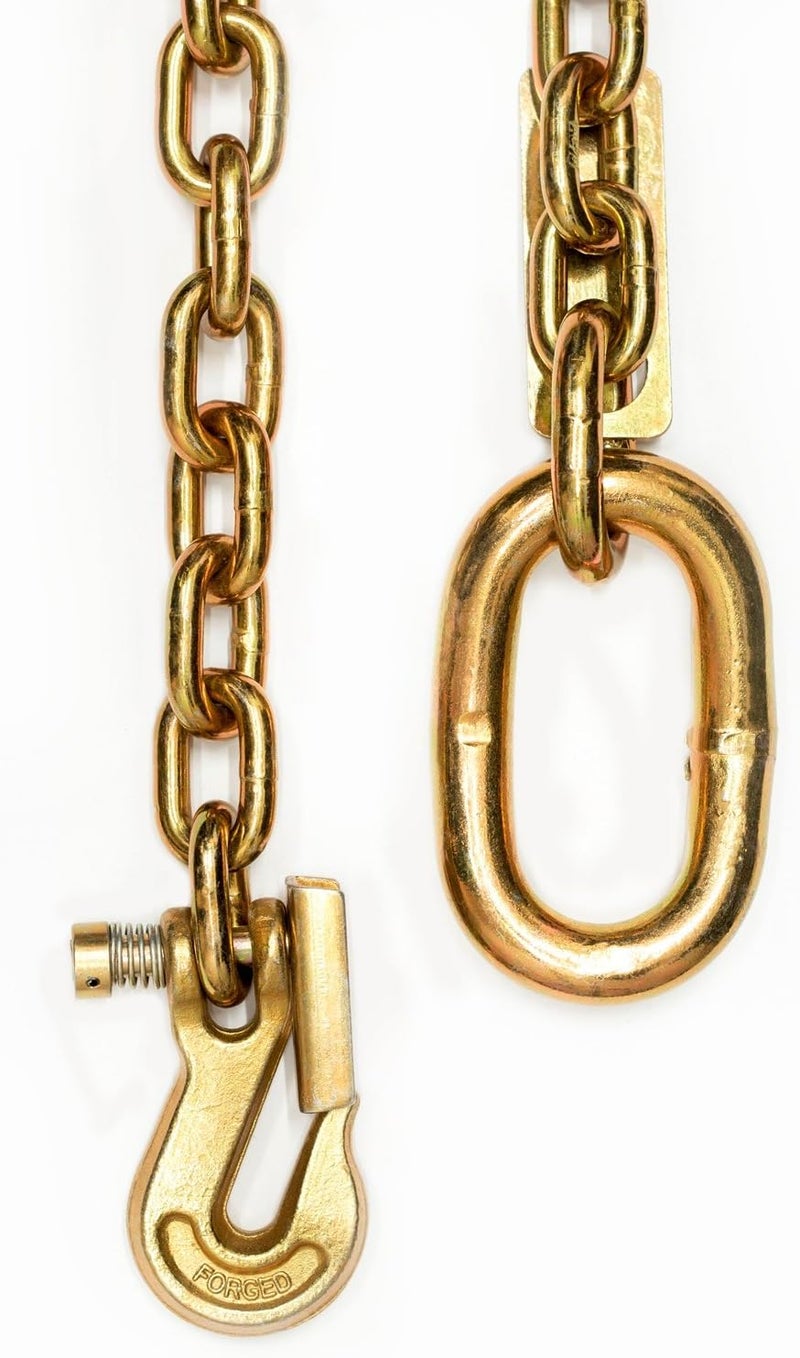 KingChain 426181 3/8-inch x 5 ft. Gold Chromate Tractor Safety Binder Chain with Clevis Grab Hook Hook and Attachment Ring, 6600 lb. Load Capacity, Grade 70, for Farming, Logging, Construction - Image 2