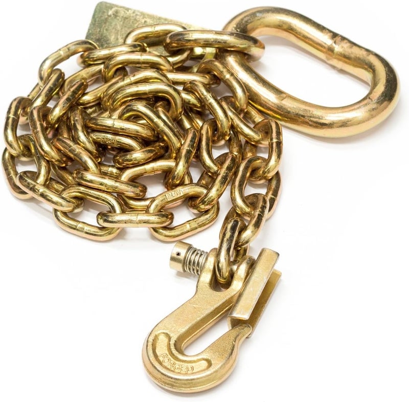 KingChain 426181 3/8-inch x 5 ft. Gold Chromate Tractor Safety Binder Chain with Clevis Grab Hook Hook and Attachment Ring, 6600 lb. Load Capacity, Grade 70, for Farming, Logging, Construction - Image 1