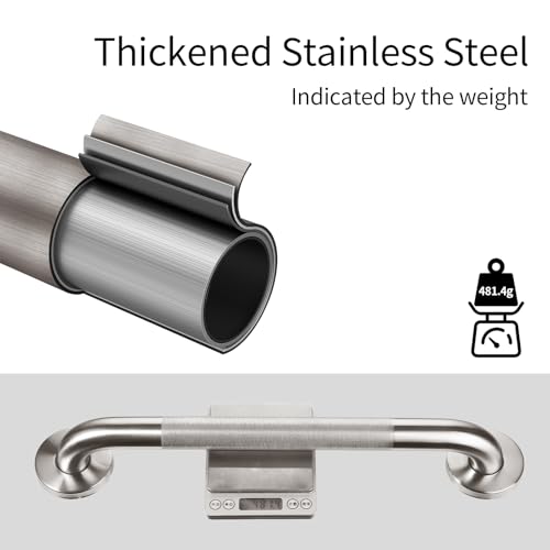 Jakarda 16inch Textured Handicap Grab Bar for Shower Shower Handles for Elderly Shower Grab Bars for Seniors with Concealed Screws Brushed Nickel - Image 3