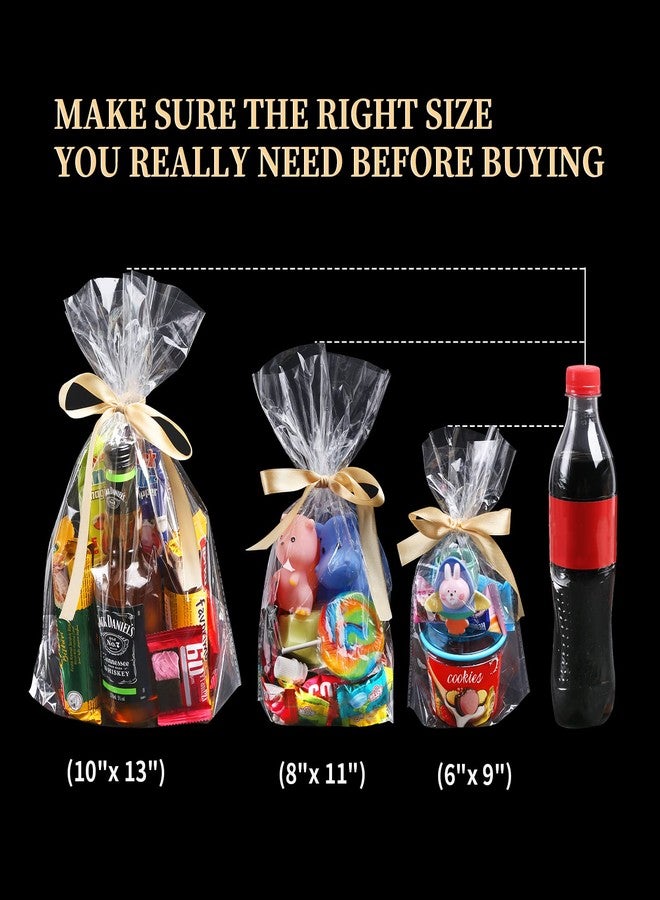 Giftvest 50PCS Clear Gusseted Cellophane Bags 6x9 Inch, Plastic Gift Wrapping Bags with Golden Satin Ribbon for Gift Wrapping, Dessert, Candy, Party Favors - Image 5