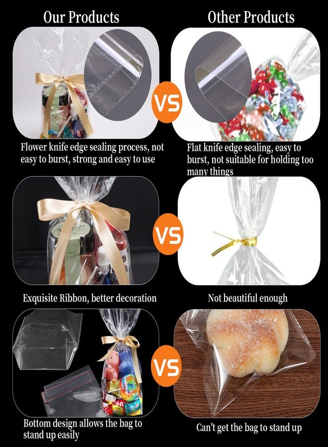 Giftvest 50PCS Clear Gusseted Cellophane Bags 6x9 Inch, Plastic Gift Wrapping Bags with Golden Satin Ribbon for Gift Wrapping, Dessert, Candy, Party Favors - Image 3