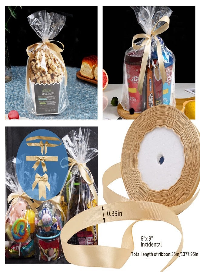 Giftvest 50PCS Clear Gusseted Cellophane Bags 6x9 Inch, Plastic Gift Wrapping Bags with Golden Satin Ribbon for Gift Wrapping, Dessert, Candy, Party Favors - Image 4