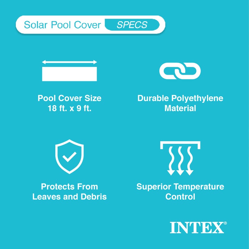 Intex Solar Pool Cover for 18' x 9' Rectangular Frame Outdoor Swimming Pools with Carrying Storage Bag, (Pool Cover Only), Blue - Image 3