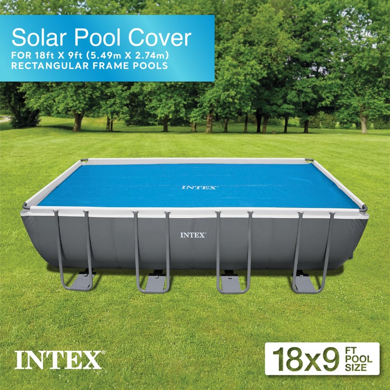Intex Solar Pool Cover for 18' x 9' Rectangular Frame Outdoor Swimming Pools with Carrying Storage Bag, (Pool Cover Only), Blue - Image 2