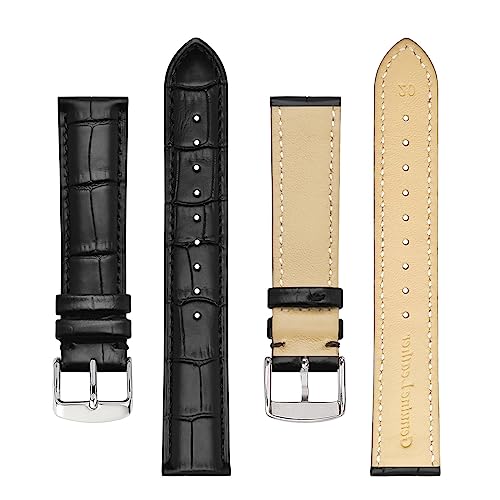 BISONSTRAP Watch Bands 18mm, Alligator Embossed Leather Watch Straps, Black with Silver Buckle - Image 3