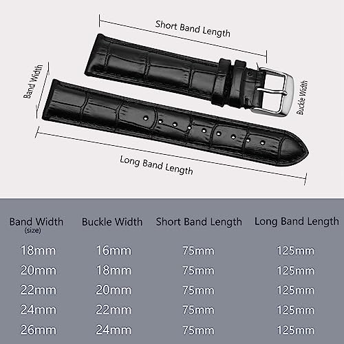 BISONSTRAP Watch Bands 18mm, Alligator Embossed Leather Watch Straps, Black with Silver Buckle - Image 5