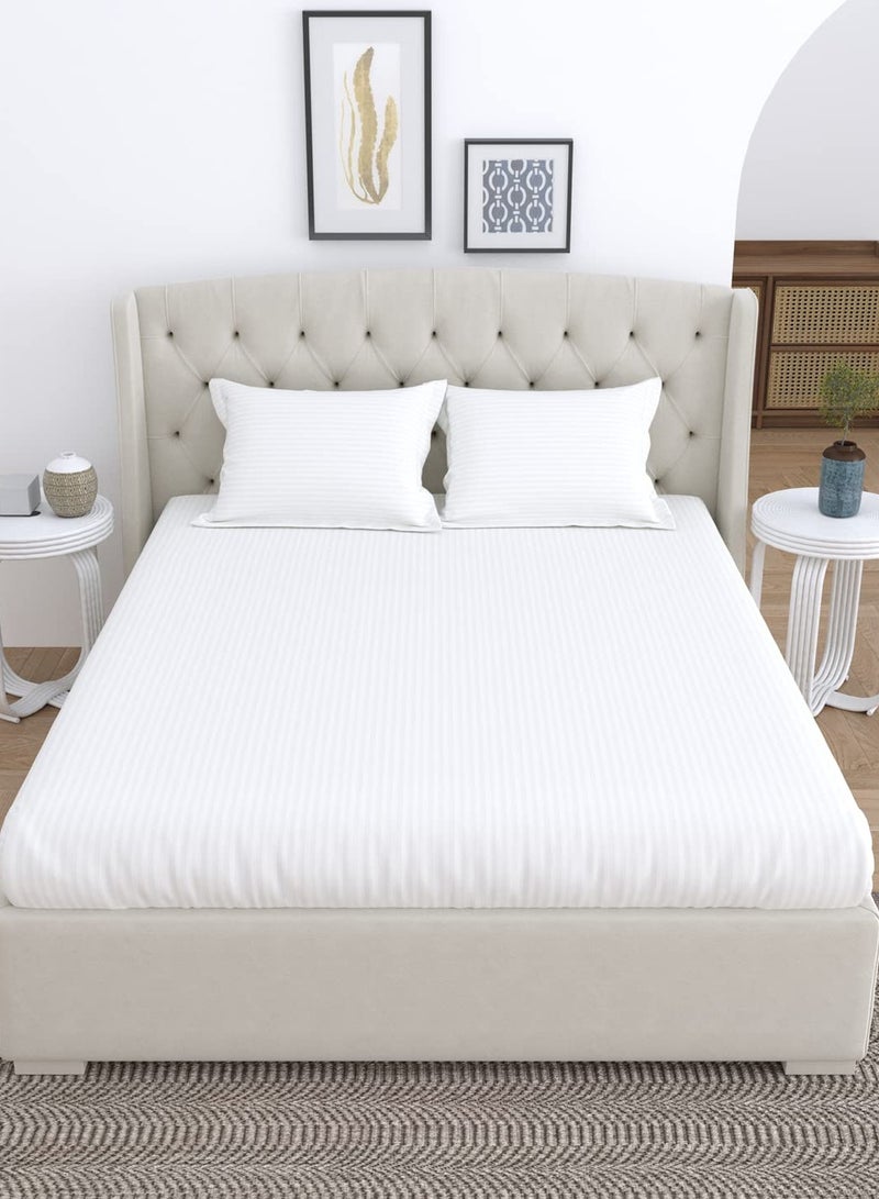 LINENWALAS 100% Certified Cotton Bedsheet with 2 Pillowcase - 210 TC King Size - White - Image 1