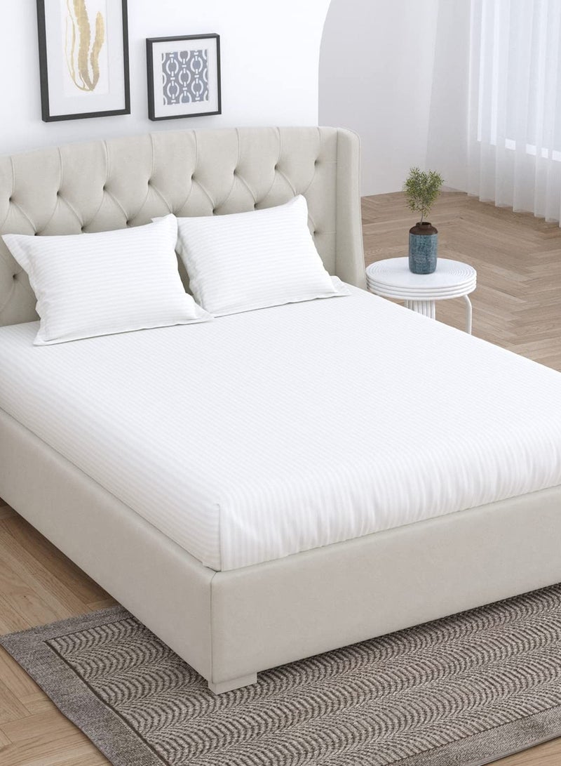 LINENWALAS 100% Certified Cotton Bedsheet with 2 Pillowcase - 210 TC King Size - White - Image 2