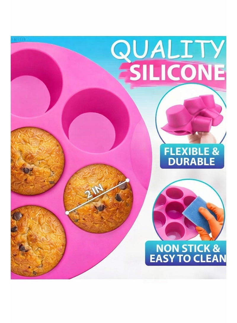 صينية مافن سيليكون للقلاية الهوائية | قالب كب كيك ومافن غير لاصق بـ 7 تجاويف | صينية خبز مقاومة للحرارة للقلاية الهوائية والفرن والميكروويف | ملحق خبز قابل لإعادة الاستخدام ومرن وسهل التنظيف - Image 4