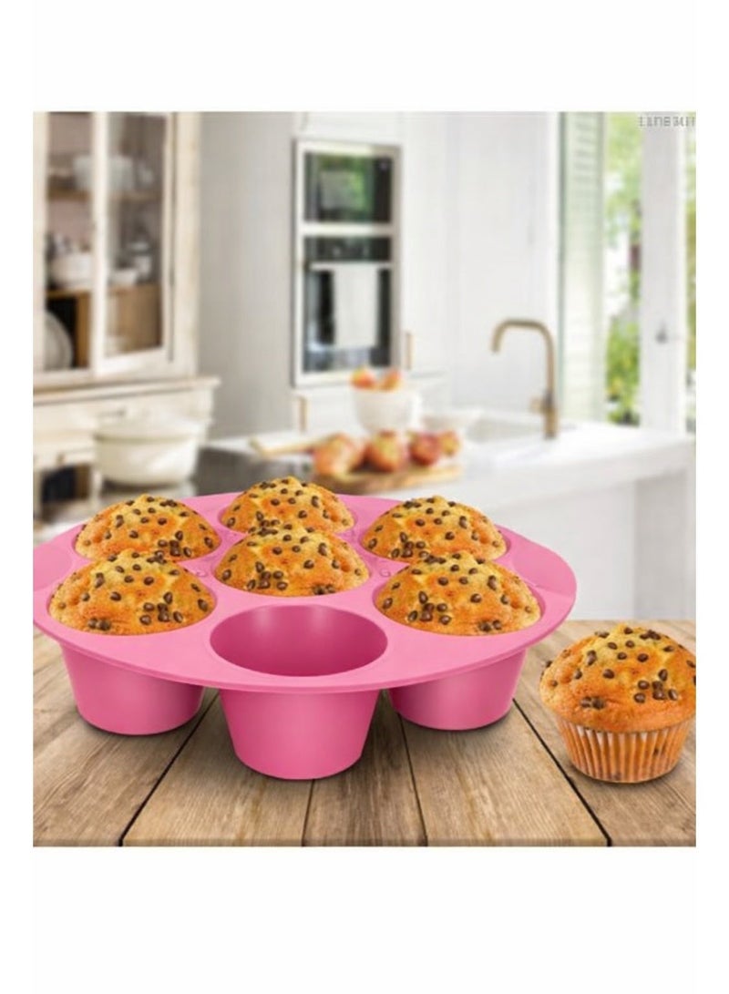 صينية مافن سيليكون للقلاية الهوائية | قالب كب كيك ومافن غير لاصق بـ 7 تجاويف | صينية خبز مقاومة للحرارة للقلاية الهوائية والفرن والميكروويف | ملحق خبز قابل لإعادة الاستخدام ومرن وسهل التنظيف - Image 3
