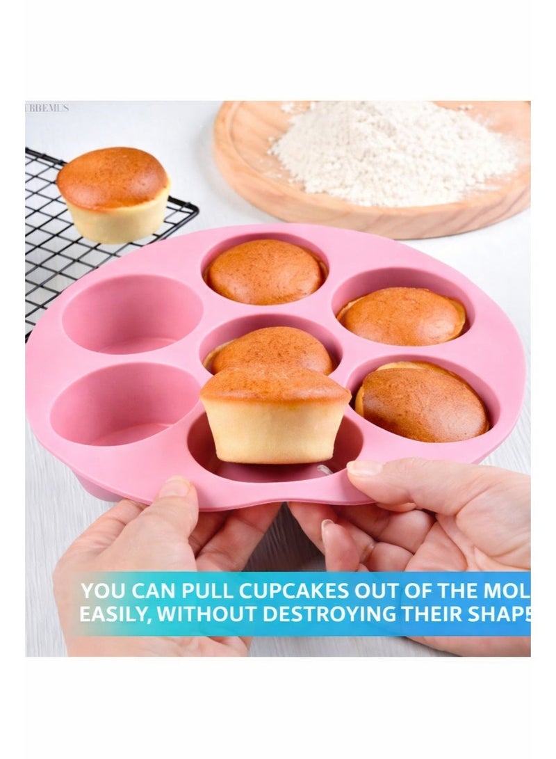 صينية مافن سيليكون للقلاية الهوائية | قالب كب كيك ومافن غير لاصق بـ 7 تجاويف | صينية خبز مقاومة للحرارة للقلاية الهوائية والفرن والميكروويف | ملحق خبز قابل لإعادة الاستخدام ومرن وسهل التنظيف - Image 1