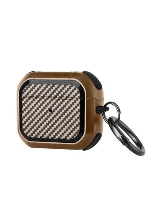 ACLIX Shockproof Case Carbon Fiber Heavy Duty Cover With Keychain For Apple Airpods 3 (3rd Generation) Brown