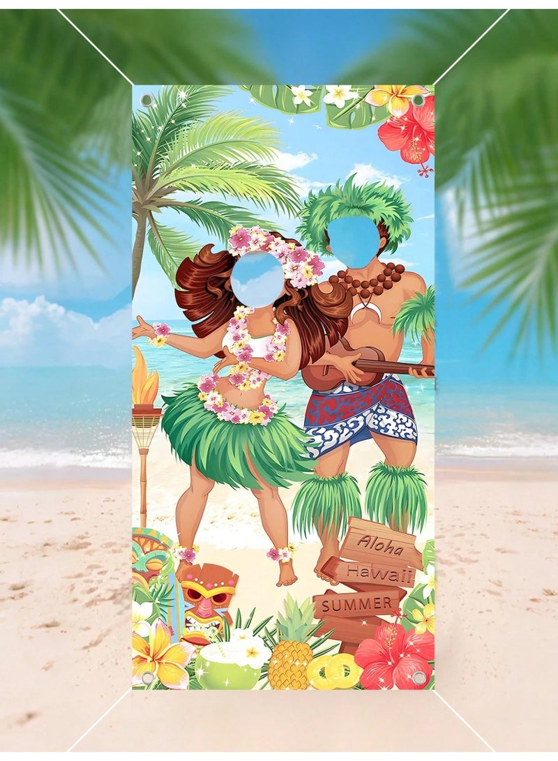 Beach Party Decoration Tropical Photo Booth Board with Face Cutouts – Summer Party Photo Prop - Image 2
