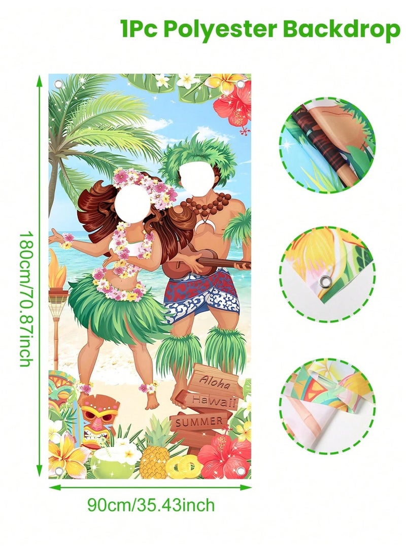 Beach Party Decoration Tropical Photo Booth Board with Face Cutouts – Summer Party Photo Prop - Image 3
