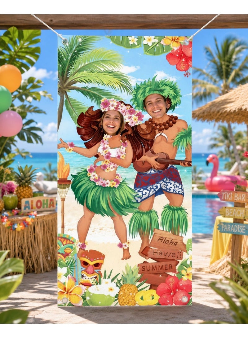 Beach Party Decoration Tropical Photo Booth Board with Face Cutouts – Summer Party Photo Prop - Image 1