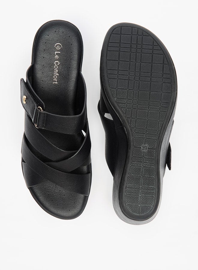 لو كونفورت صنادل نسائية بكعب ويدج بحزام متقاطع سهل الارتداء - Image 4