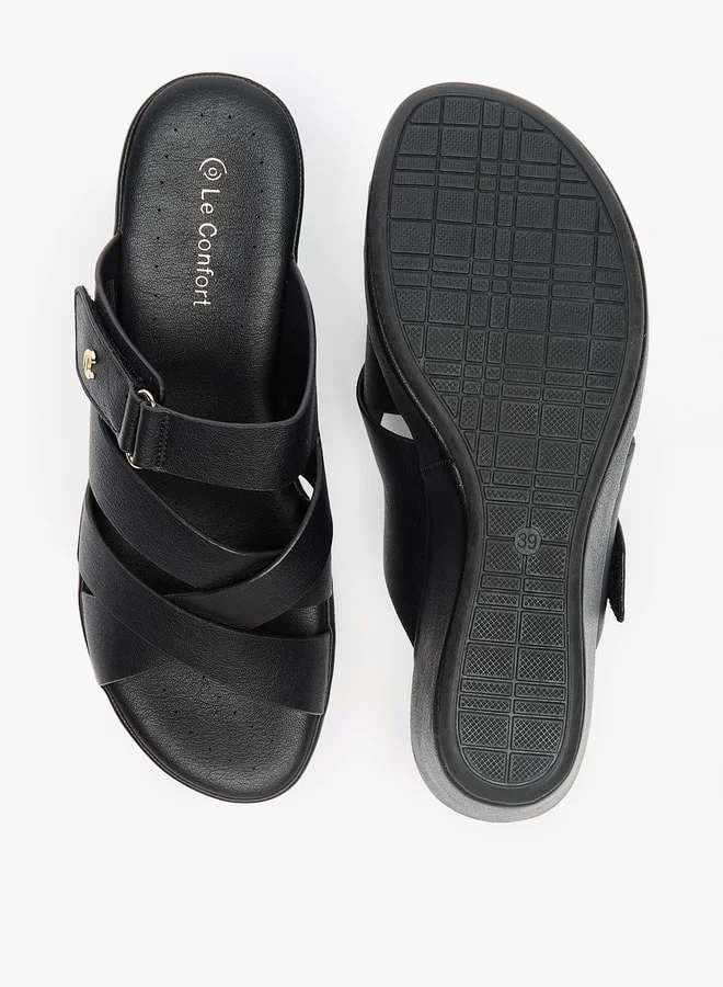 Le Confort Women's Cross Strap Slip-On Sandals with Wedge Heels