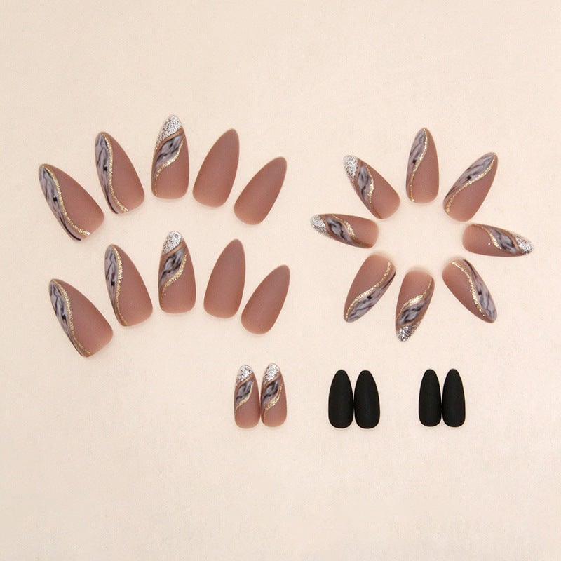 Matte Taupe Silver Accent Reusable Press-On Nail Set - Style 1457 - Image 5