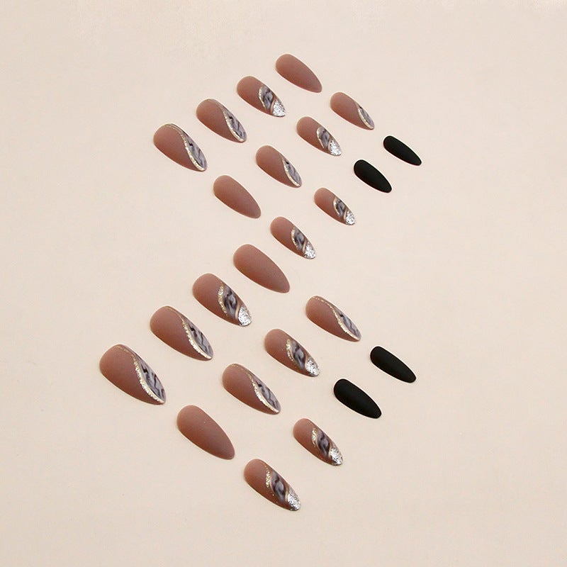Matte Taupe Silver Accent Reusable Press-On Nail Set - Style 1457 - Image 1