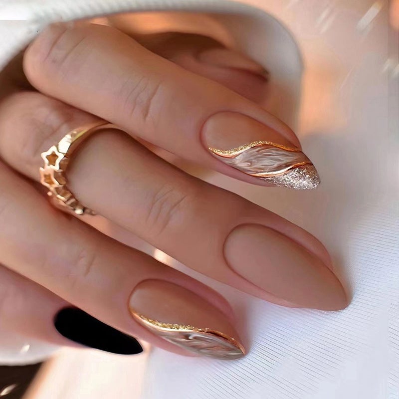 Matte Taupe Silver Accent Reusable Press-On Nail Set - Style 1457 - Image 4