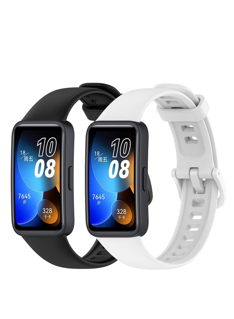 SYOSI 2 Pack Strap Compatible with Huawei Band 8, Soft Silicone Adjustable Replacement Sport Bands for HUAWEI Band 8 for Huawei Band 8   BlackWhite - Image 1