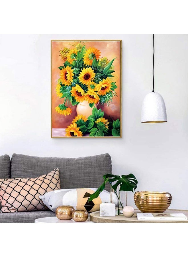 عِيشَالِي طقم لوحة رسم بالماس خماسي الأبعاد زهور عباد الشمس، DIY للبالغين والأطفال لوحة كانفس فنية لتخفيف التوتر لتزيين حائط المنزل وصالونات الشركات 30 × 40 سم - Image 2