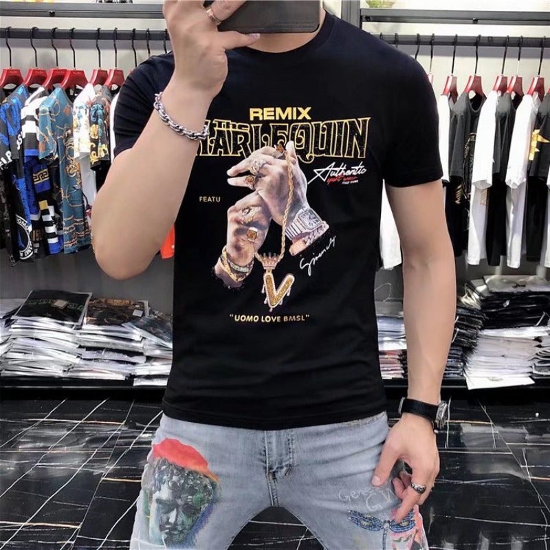 Summer 2022 Short-Sleeved T-Shirt Men'S Slim-Fit Half-Sleeve Trendy Personalized Casual Spirit Guy Online Celebrity Half-Sleeve - Image 1