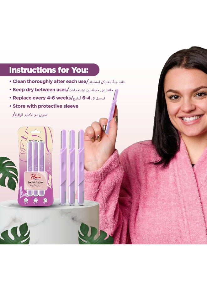 Floren Face & Eyebrow Dual facial razor for women | Dual Blade Razor | 3N | Smooth Skin | German Blades | Easy Precision Shave - Image 3