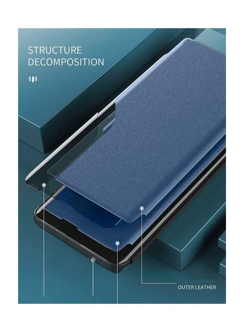 Wtech Smart Mirror Window Flip Phone Case Auto Sleep Wake Cover For Samsung Galaxy S22 Blue - Image 4