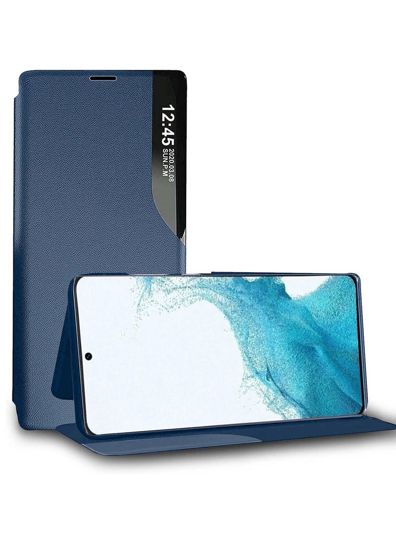 Wtech Smart Mirror Window Flip Phone Case Auto Sleep Wake Cover For Samsung Galaxy S22 Blue - Image 1