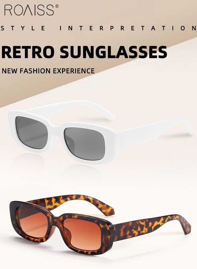 رويس 3 قطع نظارات شمسية مستطيلة للنساء، نظارات شمسية للحماية من الأشعة فوق البنفسجية 400، نظارات زخرفية عصرية لحفلات الهواء الطلق والتصوير الفوتوغرافي في الشوارع، بنمط أسود وأبيض ونقشة جلد النمر - Image 4