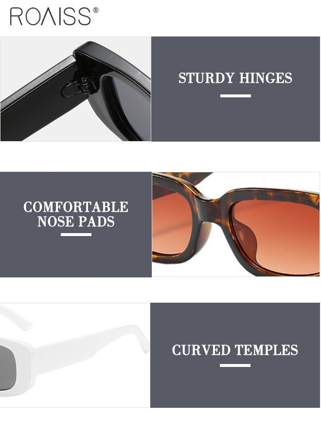 رويس 3 قطع نظارات شمسية مستطيلة للنساء، نظارات شمسية للحماية من الأشعة فوق البنفسجية 400، نظارات زخرفية عصرية لحفلات الهواء الطلق والتصوير الفوتوغرافي في الشوارع، بنمط أسود وأبيض ونقشة جلد النمر - Image 5
