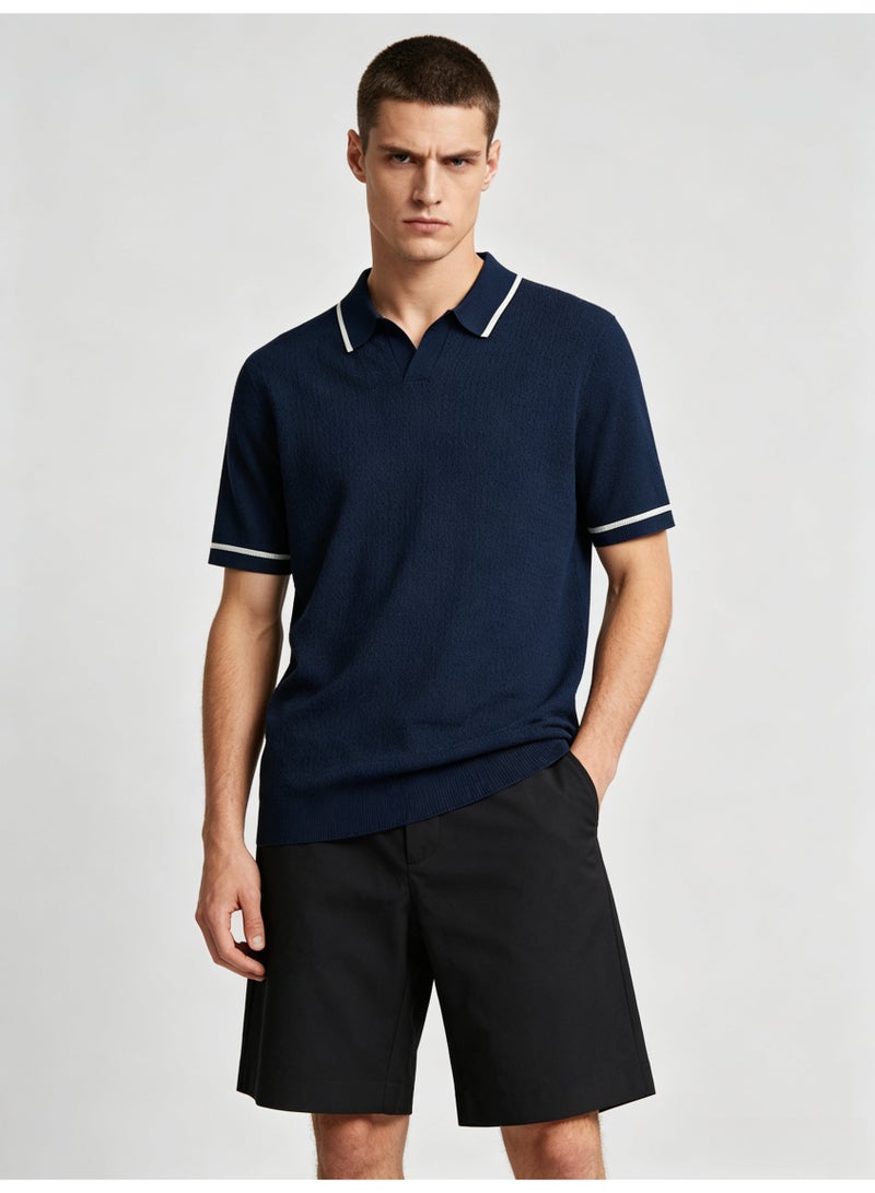 زارا Zara men's short sleeve Polo shirt with contrast lapels - Image 4