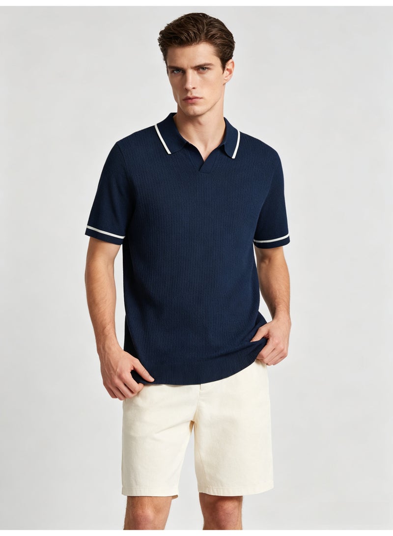 زارا Zara men's short sleeve Polo shirt with contrast lapels - Image 3