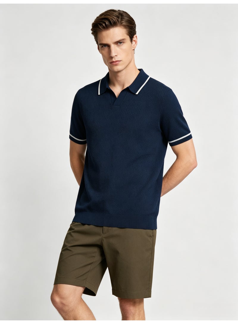 زارا Zara men's short sleeve Polo shirt with contrast lapels - Image 1