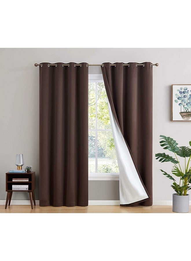 BFAM Store Thermal Insulated 100% Blackout Curtains for Bedroom with White Liner, Double Layer Full Room Darkening Noise Reducing Curtain 2 PC (Chocolate Brown, 7 FT Long) - Image 1