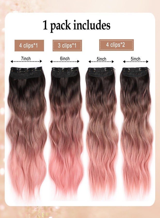 Perience 20 Inch Clip in Hair Extensions Long Wavy Pink Hair Extensions Clip ins Thick Synthetic Pink Wave Hair Extension Double Weft Hair Clips for Women (20INCH) - Image 2