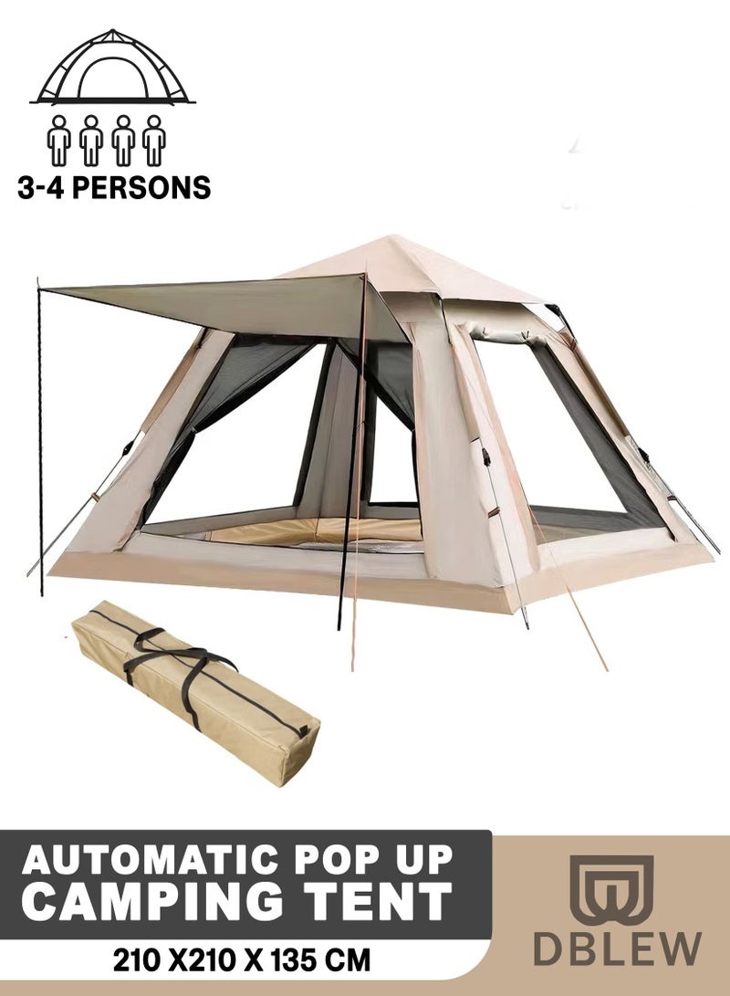 DBLEW Automatic Pop-Up Camping Tent | 3–4 Persons | Waterproof, Ventilated, Easy Setup | 210×210×135 cm - Image 1
