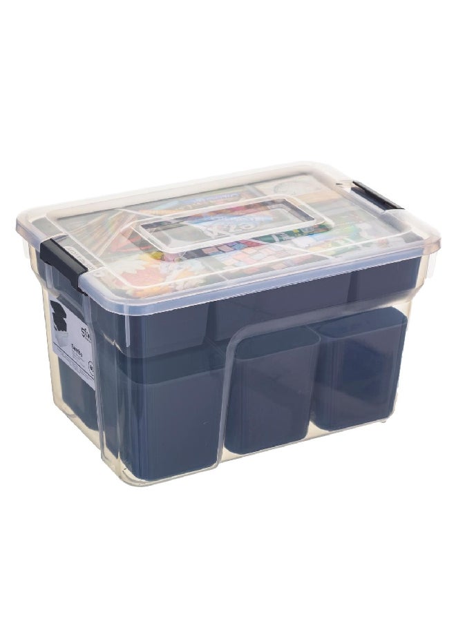 Five Simply Smart Samba Durable Polypropylene Storage Compartment Box Clear and Black 8 L 160431 - Image 1
