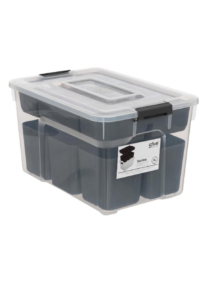 Five Simply Smart Samba Durable Polypropylene Storage Compartment Box Clear and Black 8 L 160431 - Image 2
