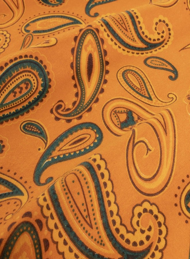 Superior Flannel Brushed Cotton Paisley Bed Sheet Set, Soft, Warm Bedding, Bohemian Floral Sheets, Bedroom Decor, 1 Flat Sheet, 1 Elastic Deep Pocket Fitted Sheet, 2 Pillowcases, Queen, Pumpkin - Image 4