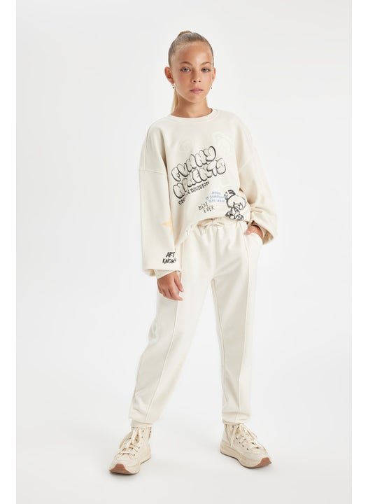 Girl Elastic Waist Leg Pocketed Basic Jogger Sweatpants