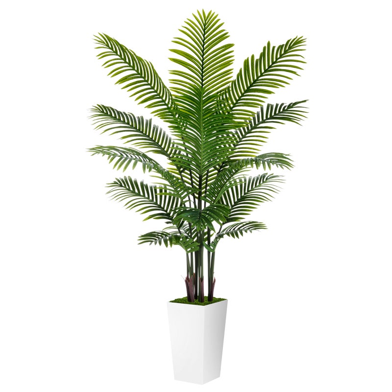 Artificial Palm Tree 6FT Fake Tree with White Tall Planter Faux Tropical Areca Floor Plant in Pot Artificial Silk Plant for Home Office Living Room Decor Indoor