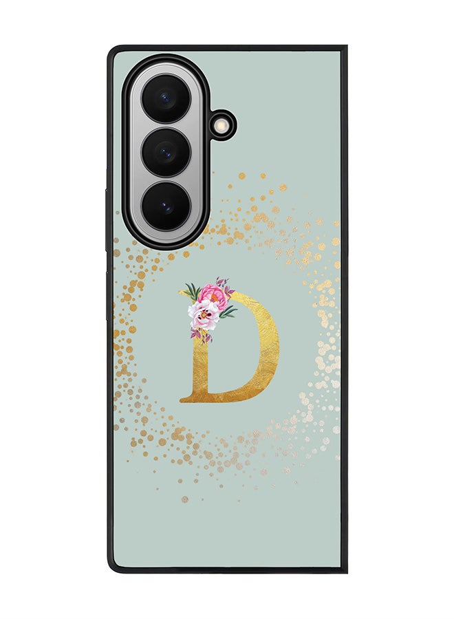 For Samsung Galaxy Z Fold7 Case,Slim fit Camera Protection, Shockproof Thin Phone cover  - Custom Monogram Floral - D  (Light Grey )