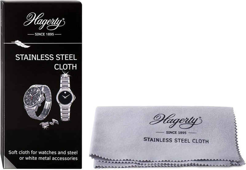 HAGERTY Stainless Steel Cleaning Cloth 36 x 30 cm, Impregnated 100% Cotton Watch Polishing Cloth, Stainless Steel Care Cloth for Watches, Jewellery and Accessories - Image 1